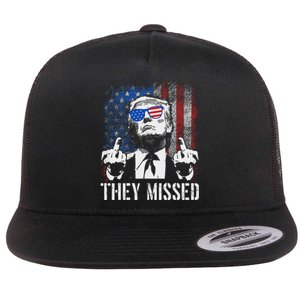 They Missed Trump 2024 American Flag Design Flat Bill Trucker Hat