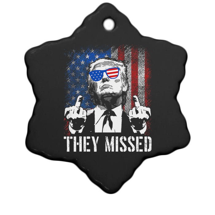 They Missed Trump 2024 American Flag Design Ceramic Star Ornament