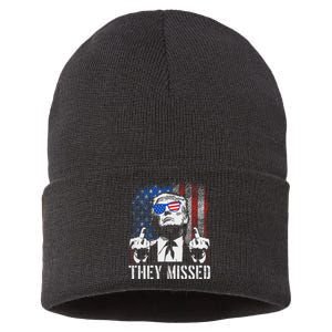 They Missed Trump 2024 American Flag Design Sustainable Knit Beanie