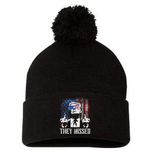 They Missed Trump 2024 American Flag Design Pom Pom 12in Knit Beanie