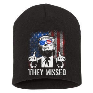 They Missed Trump 2024 American Flag Design Short Acrylic Beanie