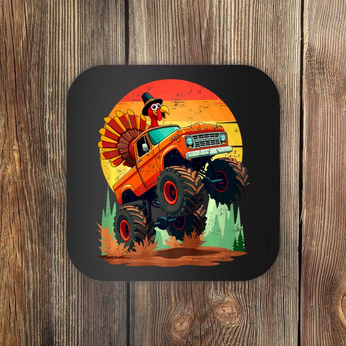 Thanksgiving Monster Truck Turkey Pilgrim Thanksgiving Retro Coaster