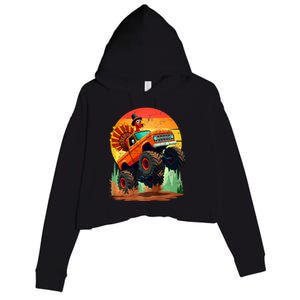 Thanksgiving Monster Truck Turkey Pilgrim Thanksgiving Retro Crop Fleece Hoodie