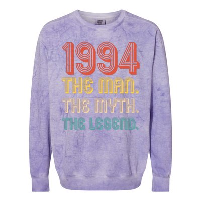 The Man The Myth The Legend 1994 30th Birthday Colorblast Crewneck Sweatshirt