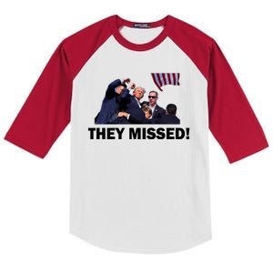 They Missed! Trump Got Shot Failed Assassination Kids Colorblock Raglan Jersey