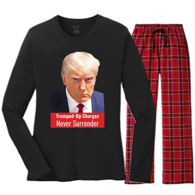 Trump Mugshot Trumped Up Charges Women's Long Sleeve Flannel Pajama Set 