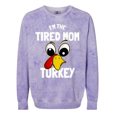 Tired Mom Turkey Family Group Matching Thanksgiving Funny Colorblast Crewneck Sweatshirt