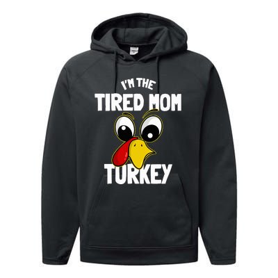 Tired Mom Turkey Family Group Matching Thanksgiving Funny Performance Fleece Hoodie