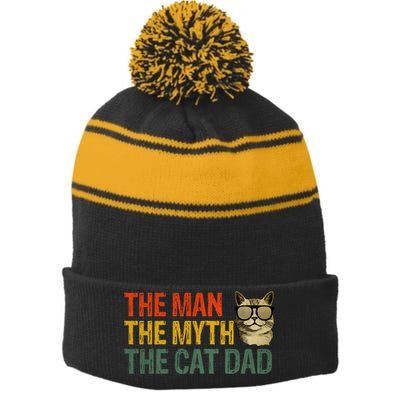The Man The Myth The Cat Dad Cat Daddy Vintage Stripe Pom Pom Beanie