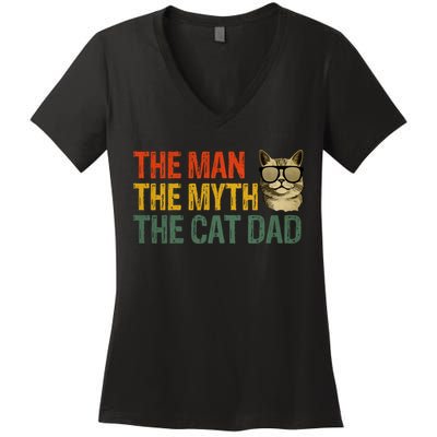 The Man The Myth The Cat Dad Cat Daddy Vintage Women's V-Neck T-Shirt