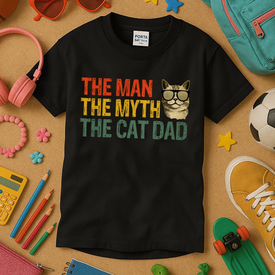 The Man The Myth The Cat Dad Cat Daddy Vintage Kids T-Shirt