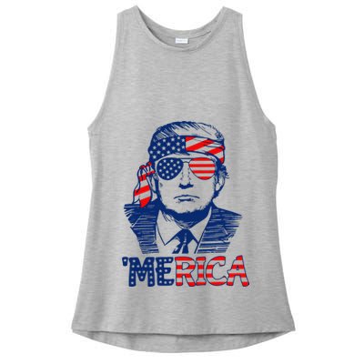 Trump Merica Trump Funny 4th Of July Ladies PosiCharge Tri-Blend Wicking Tank