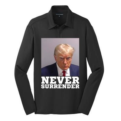 Trump never surrender 2024 Mugshot Silk Touch Performance Long Sleeve Polo