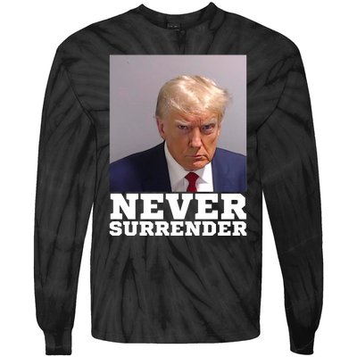 Trump never surrender 2024 Mugshot Tie-Dye Long Sleeve Shirt