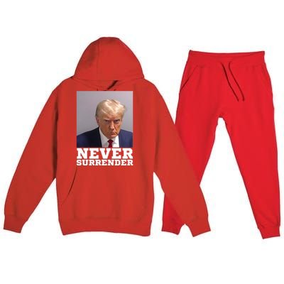 Trump never surrender 2024 Mugshot Premium Hooded Sweatsuit Set