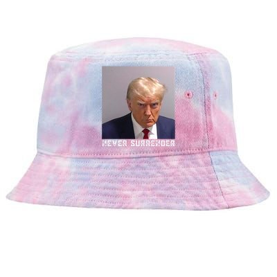 Trump never surrender 2024 Mugshot Tie-Dyed Bucket Hat