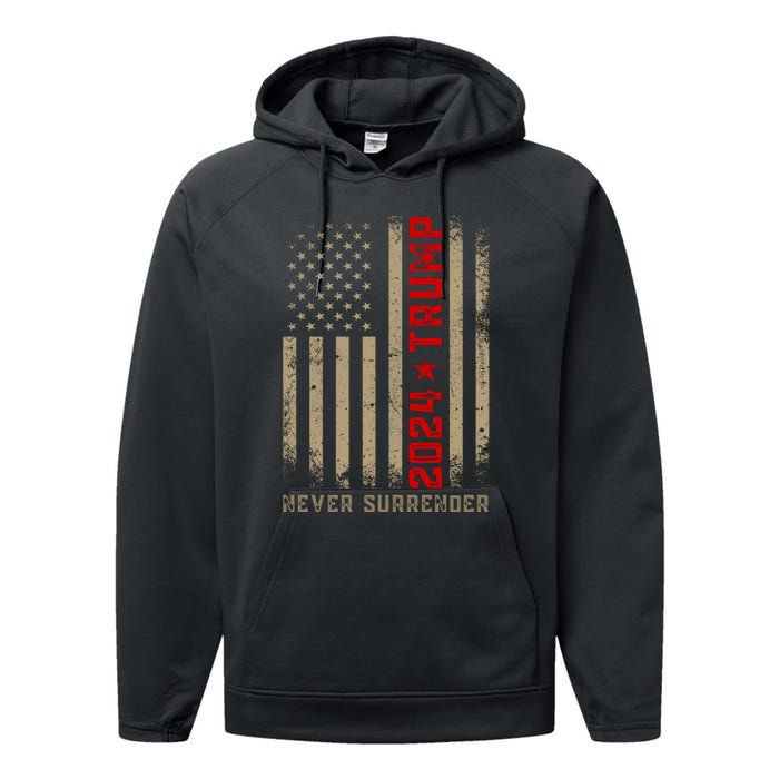 Trump never surrender 2024 Mugshot Performance Fleece Hoodie