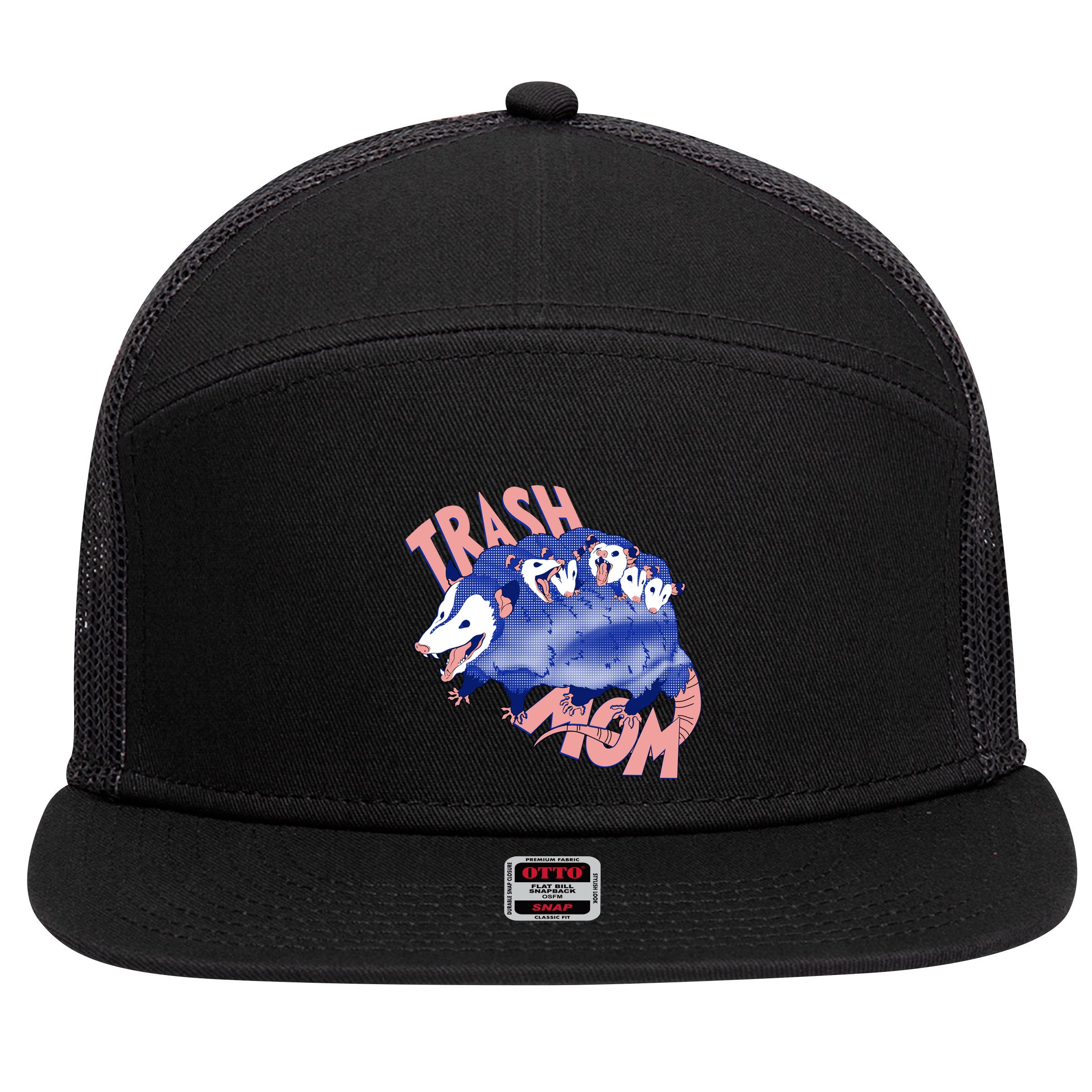Trash Mom Trash Panda Racoon Meme 7 Panel Mesh Trucker Snapback Hat
