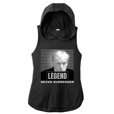 Trump never surrender 2024 Mugshot Ladies PosiCharge Tri-Blend Wicking Draft Hoodie Tank