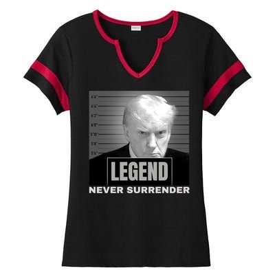 Trump never surrender 2024 Mugshot Ladies Halftime Notch Neck Tee