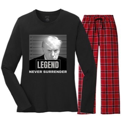 Trump never surrender 2024 Mugshot Women's Long Sleeve Flannel Pajama Set 