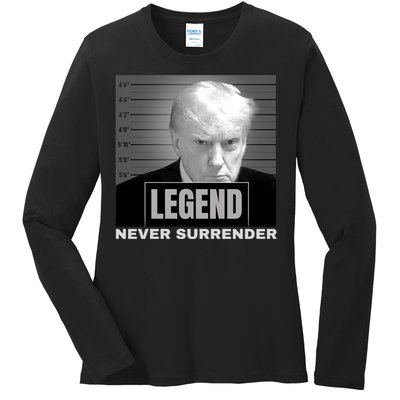 Trump never surrender 2024 Mugshot Ladies Long Sleeve Shirt