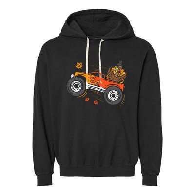 Turkey Monster Truck Funny Thanksgiving Garment-Dyed Fleece Hoodie