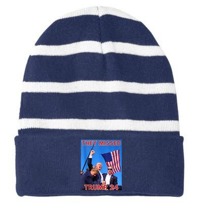 They Missed Trump 24 Donald Trump 2024 Usa Election Voting Striped Beanie with Solid Band