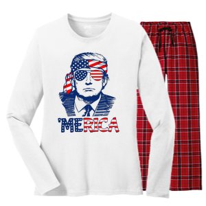 Trump 'Merica Trump Funny 4th of July Women's Long Sleeve Flannel Pajama Set 