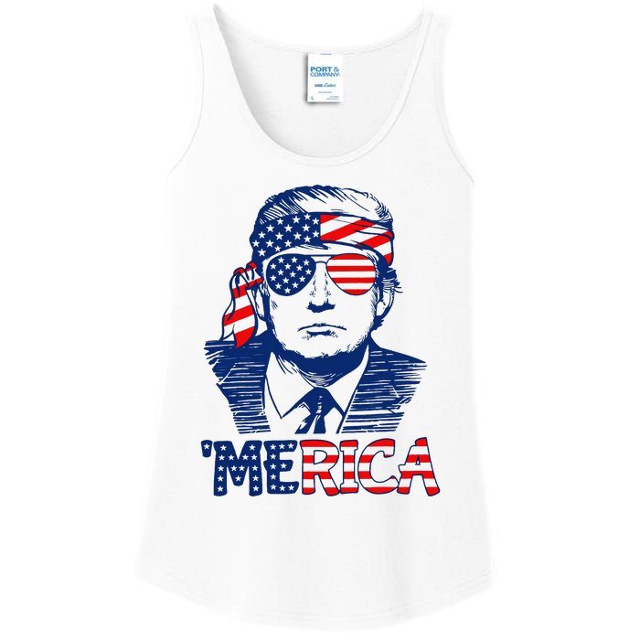 Trump 'Merica Trump Funny 4th of July Ladies Essential Tank