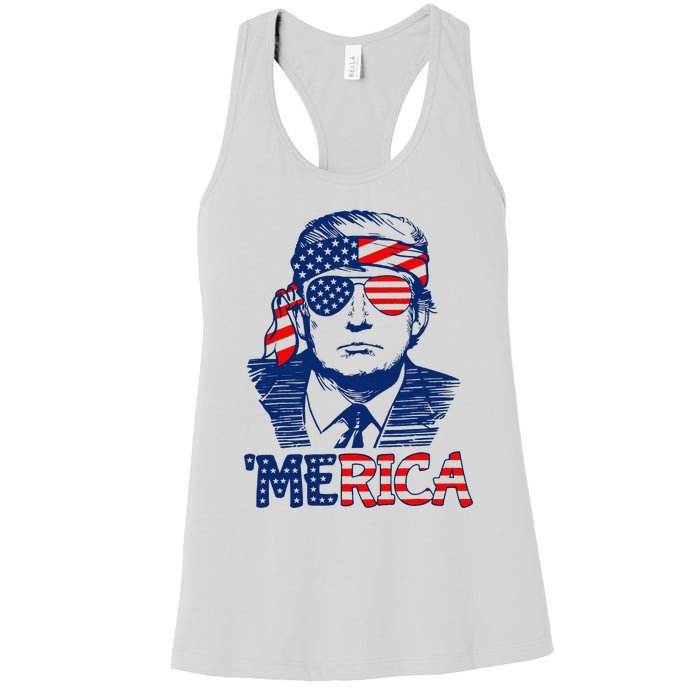 Trump 'Merica Trump Funny 4th of July Women's Racerback Tank