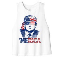 Trump 'Merica Trump Funny 4th of July Women's Racerback Cropped Tank