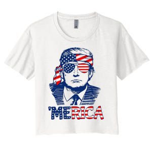 Trump 'Merica Trump Funny 4th of July Women's Crop Top Tee