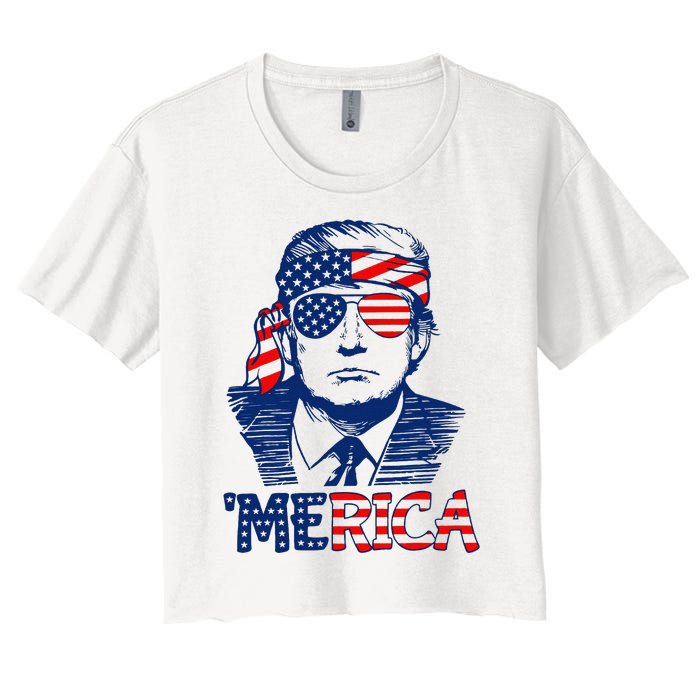 Trump 'Merica Trump Funny 4th of July Women's Crop Top Tee