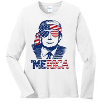 Trump 'Merica Trump Funny 4th of July Ladies Long Sleeve Shirt