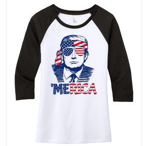 Trump 'Merica Trump Funny 4th of July Women's Tri-Blend 3/4-Sleeve Raglan Shirt