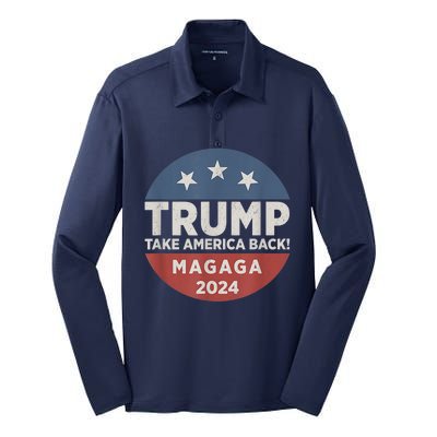 Trump Magaga Take America Back Bald Eagle Trump 2024 Magaga Silk Touch Performance Long Sleeve Polo