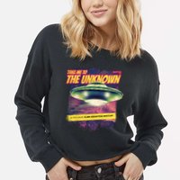 Take Me To The Unknown UFO Alien Cropped Pullover Crew