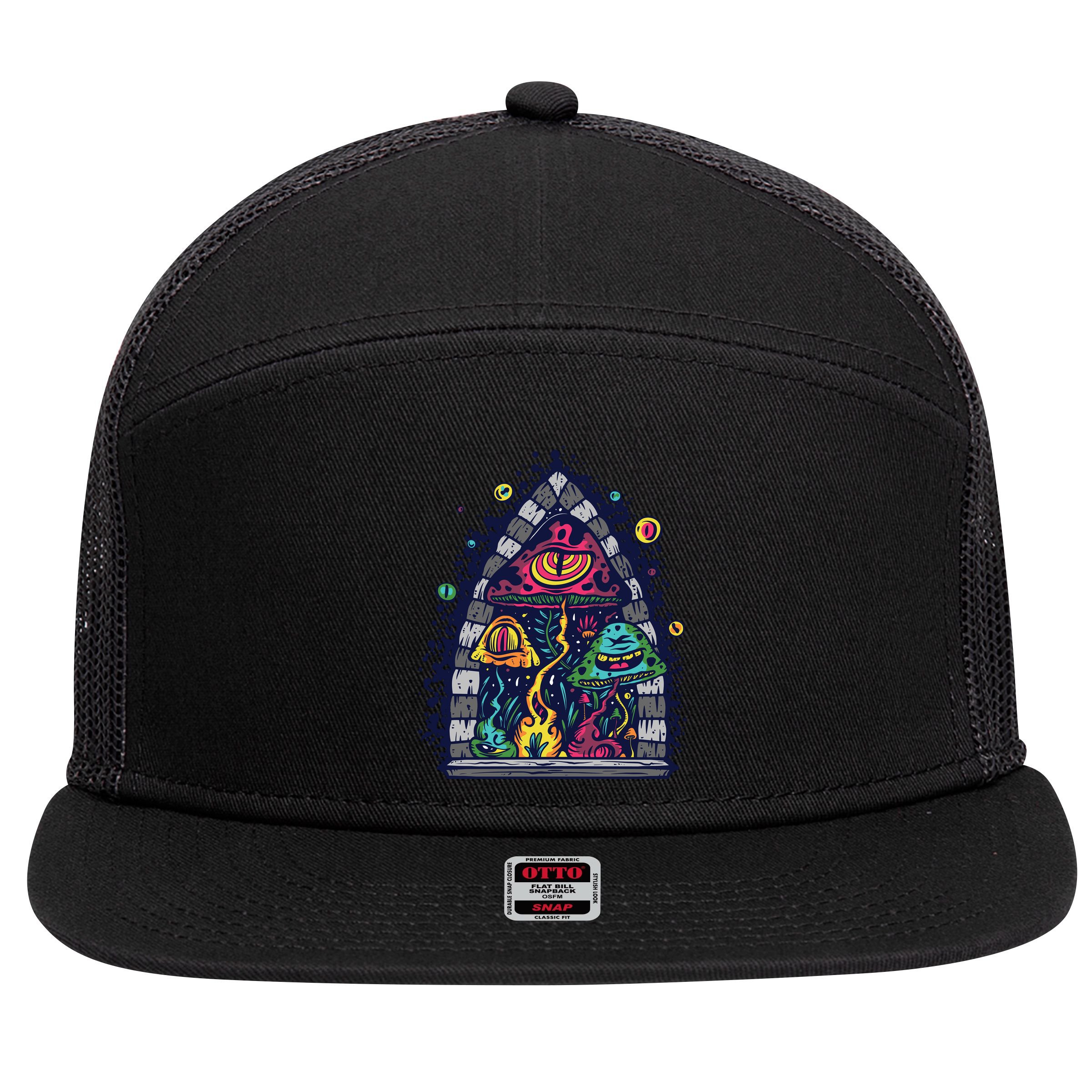 Trippy Mushrooms 7 Panel Mesh Trucker Snapback Hat