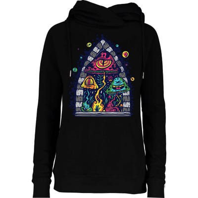 Trippy Mushrooms Womens Funnel Neck Pullover Hood