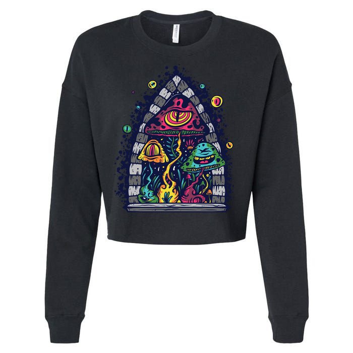Trippy Mushrooms Cropped Pullover Crew
