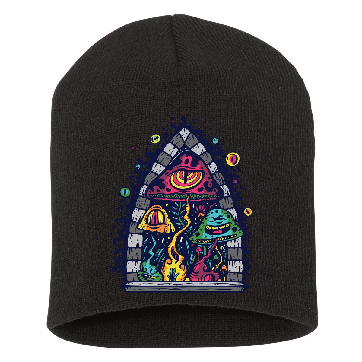 Trippy Mushrooms Short Acrylic Beanie