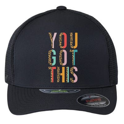 Test Motivational Testing Day Leopard For Teacher Test Day Flexfit Unipanel Trucker Cap