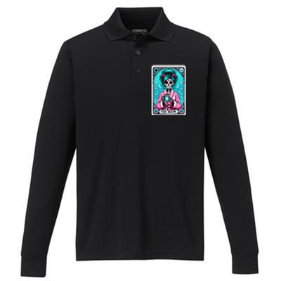 The Mom Tarot Card Skeleton Witch Mom Skull Performance Long Sleeve Polo