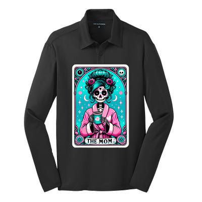 The Mom Tarot Card Skeleton Witch Mom Skull Silk Touch Performance Long Sleeve Polo