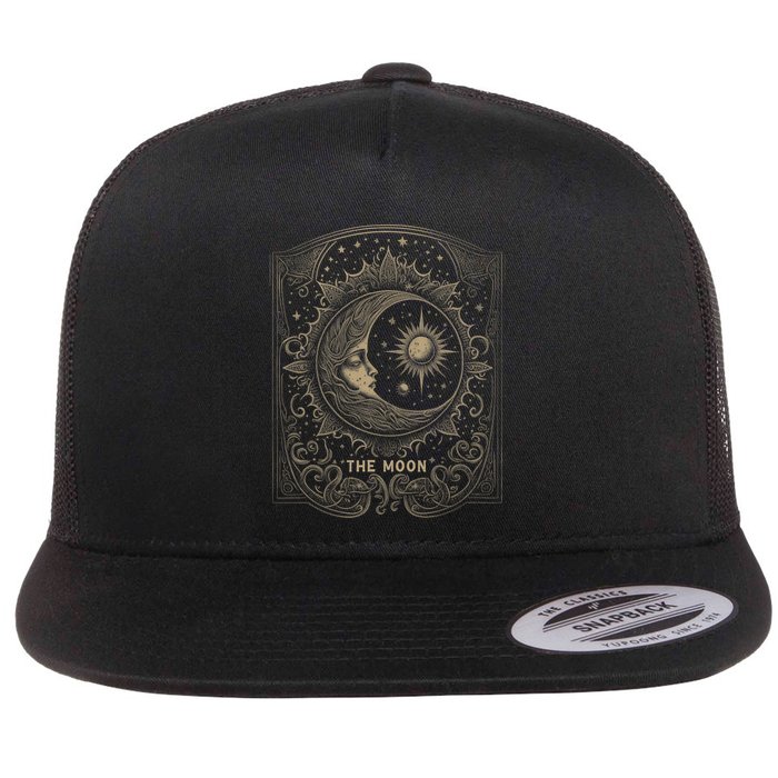 The Moon Tarot Card Goth Emo Occult Graphic Flat Bill Trucker Hat