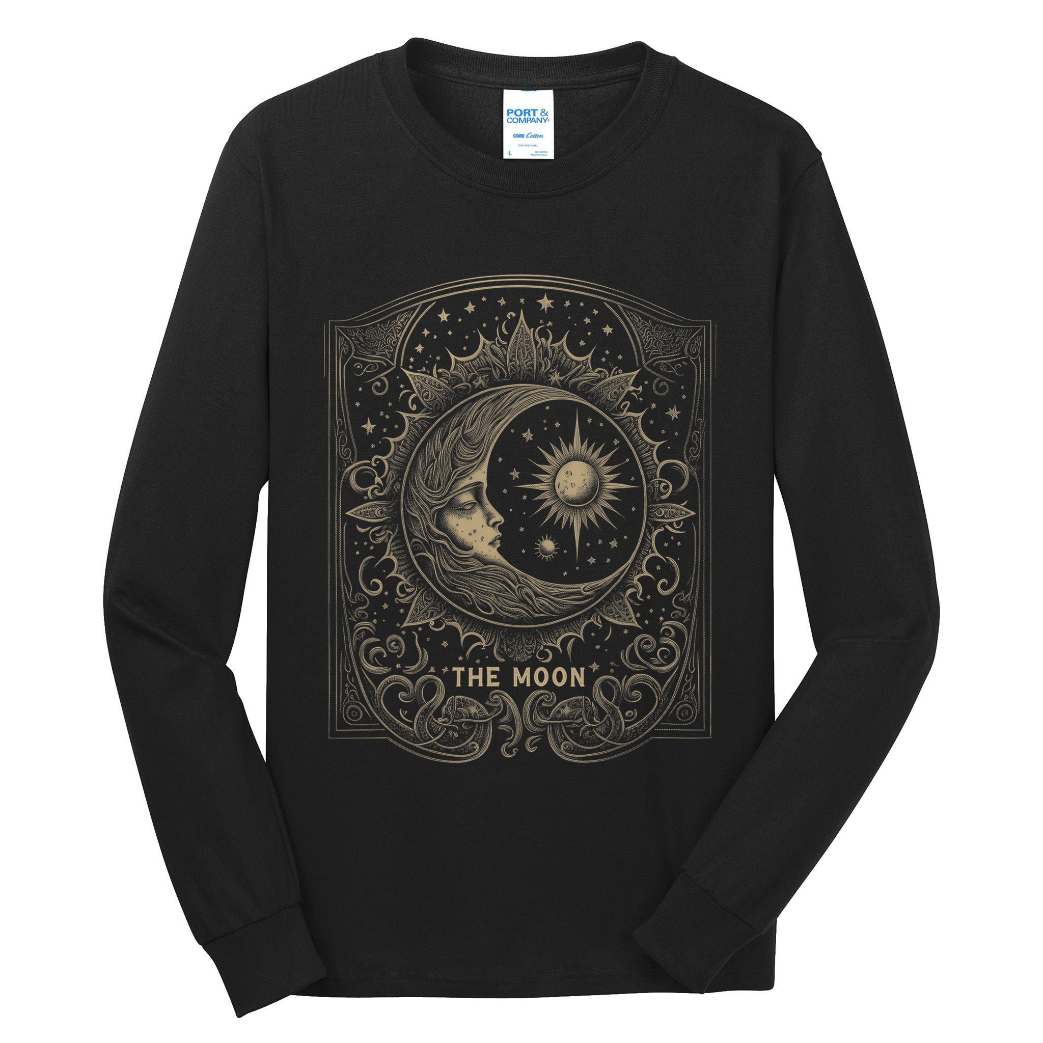 The Moon Tarot Card Goth Emo Occult Graphic Tall Long Sleeve T-Shirt