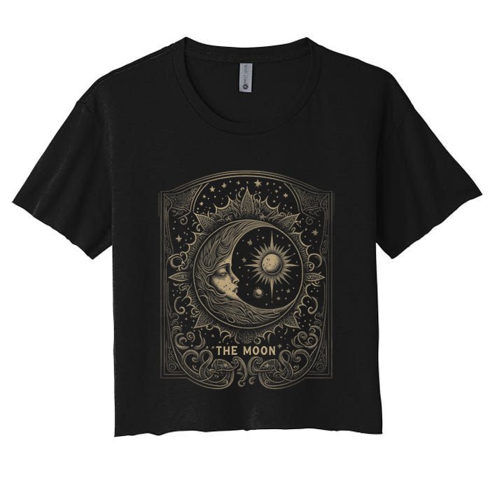 The Moon Tarot Card Goth Emo Occult Graphic Women's Crop Top Tee