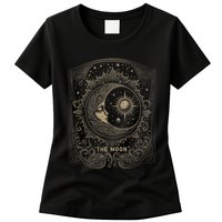 The Moon Tarot Card Goth Emo Occult Graphic Womens T-Shirt