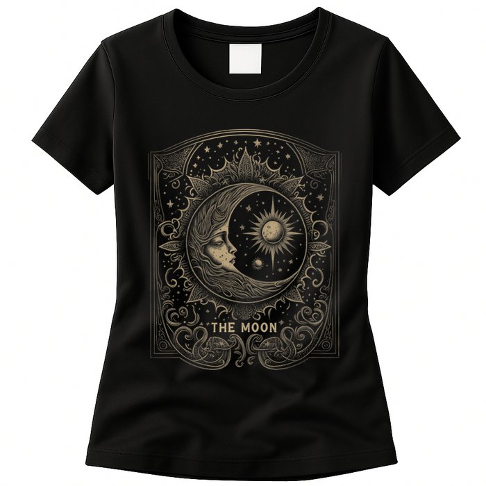 The Moon Tarot Card Goth Emo Occult Graphic Womens T-Shirt